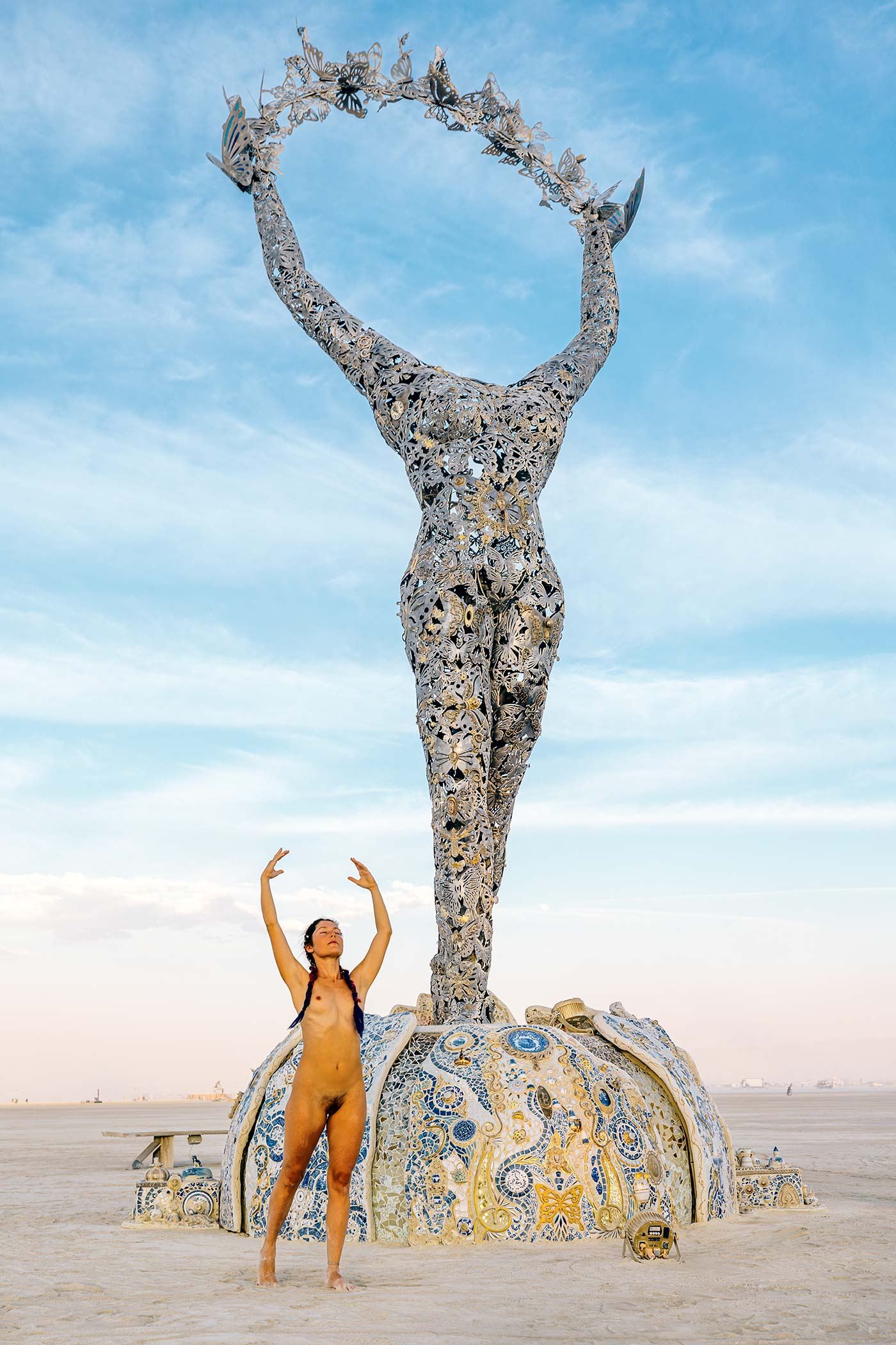 Release, a 33-foot sculpture by artist Dana Albany at Burning Man 2024. (Photo by Scott London)